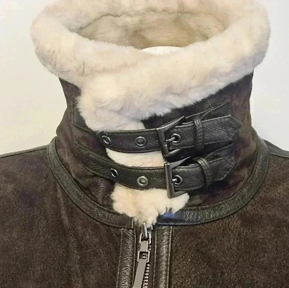 Vintage St. John's Bay Brown Leather Aviator Pilot Jacket with Sherpa Trim - Picture 5 of 16